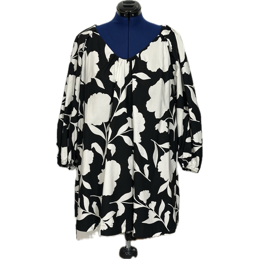Kate Spade New York Floral Tunic Dress Large Black White Balloon Sleeve Boho Mod